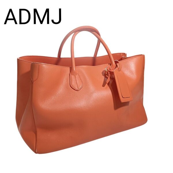 ADMJ アクセソワ 上質レザー 本革 オレンジ トートバッグ A4収納 大容量 ビジネス ハンドバッグ レディースバッグ 牛革