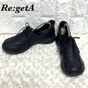 リゲッタ レースアップシューズ ハンズフリー 軽量 シボ加工 スリッポン 黒