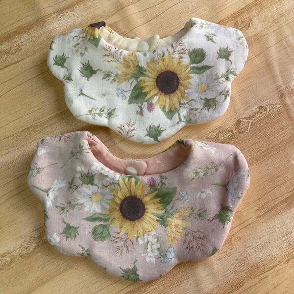 スタイ よだれかけ 2点 まとめて リバーシブル ハンドメイド 未使用品 プチギフト 出産 お祝い お花 ベビー