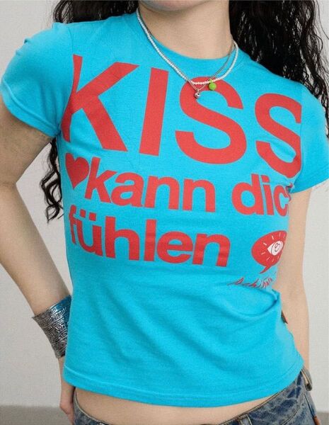 【新品】 Tシャツ ピチT y2k ストリート チビT 平成ギャル レディース グランジ 半袖 水色 Sサイズ