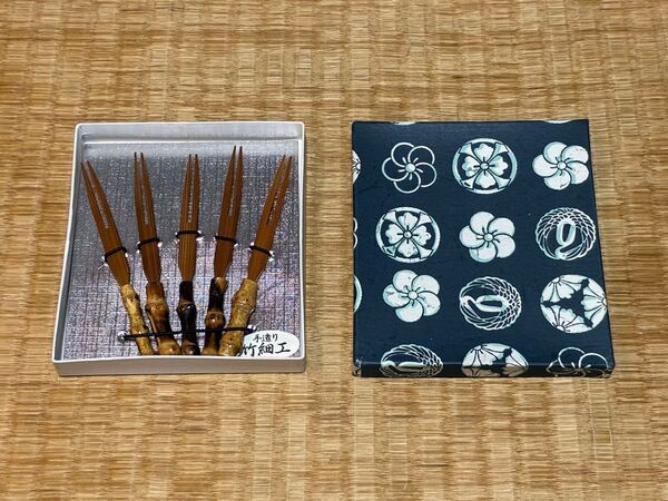 338. 早い物勝ち!手作り 竹細工 竹製 フォーク5本セット 新品未使用 箱入 複数購入対応 割引対応あり