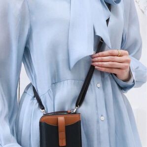 スマホケース ショルダー バッグ ストラップ サコッシュ ポシェット ブラック×ブラウン バック