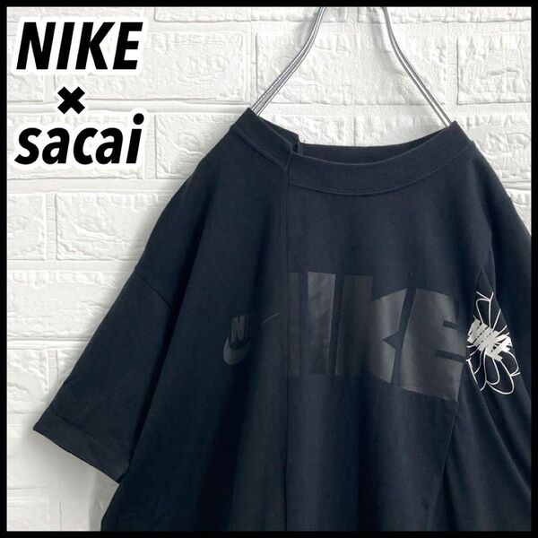 【人気コラボ】sacai サカイ × NIKE ナイキ 再構築 Tシャツ L 黒