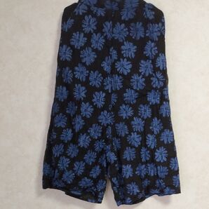 antiquaサルエルパンツ 黒地花柄 FREEサイズ 裏地付き 後ろゴム