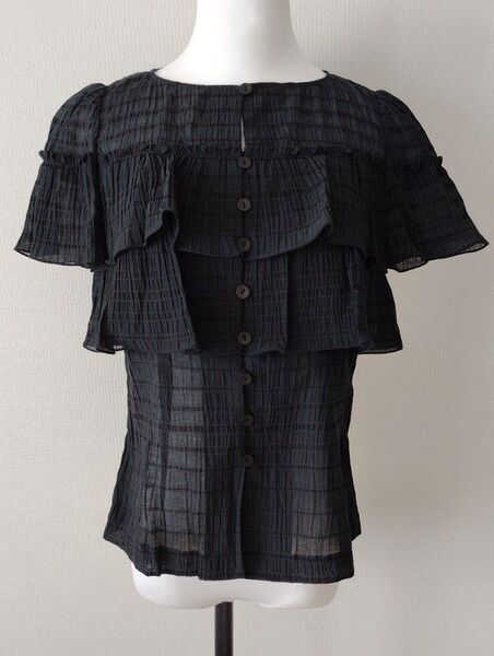 miss ashida 美しすぎるフリル付きブラックブラウス7号#23 半袖 ブラウス シャツ 黒 トップス フリル