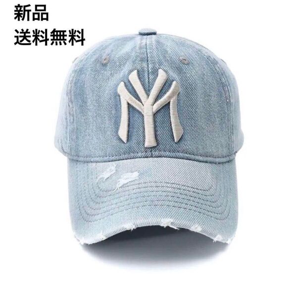 大トレンド★ビンテージライクデニム NYベースボールキャップ CAP 帽子 サックス■ストリート好きな方へオススメ \SALE中/