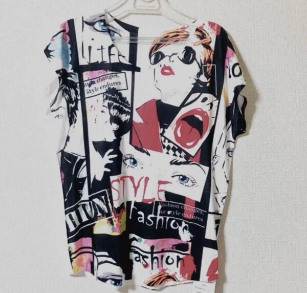 フレンチスリーブTシャツ アメコミ柄トップス 半袖Tシャツ カットソー