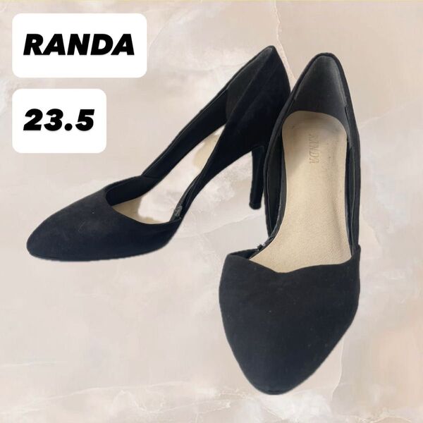 RANDA 黒 ハイヒール パンプス ポインテッドトゥ アーモンドトゥ 23.5 ブラック