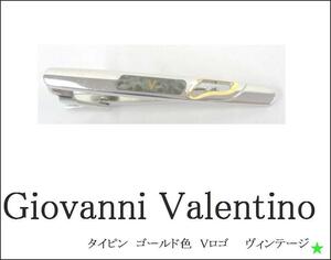 【Giovanni Valentino】 ジョバンニ・バレンチノ タイピン　ゴールド色　Vロゴ ヴィンテージ 箱付き