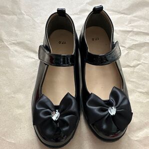 小学生 靴 17 cm 黒いリボン付き フォーマルシューズ 発表会 冠婚葬祭 女の子 ローファー パンプス