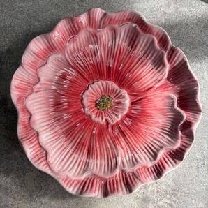 花型 皿 ピンク ガーベラ 1枚 立体 ハンドメイド 作家 プレート 食器 アンティーク ヴィンテージ _マーガレット 陶器 磁器