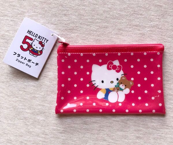 ハローキティ 50周年 フラットポーチ サンリオ 80年代 ドット レッド S レトロ ミニポーチ 小物ケース