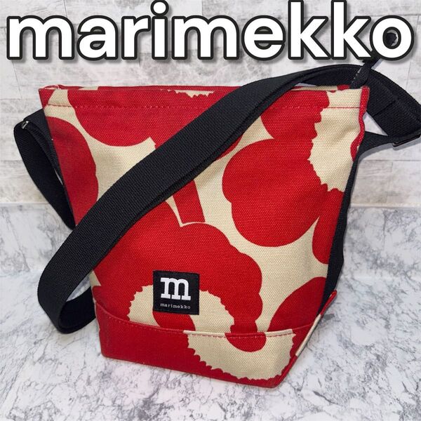 マリメッコ ショルダーバッグ ウニッコ柄 レッド×ベージュ Iltanen PieniUnikko marimekko キャンバス