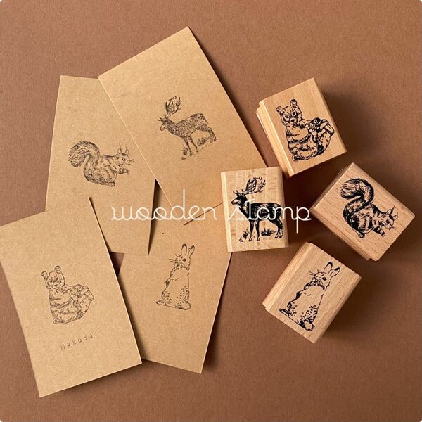 wooden stamp 動物 スタンプ はんこ くま うさぎ りす しか