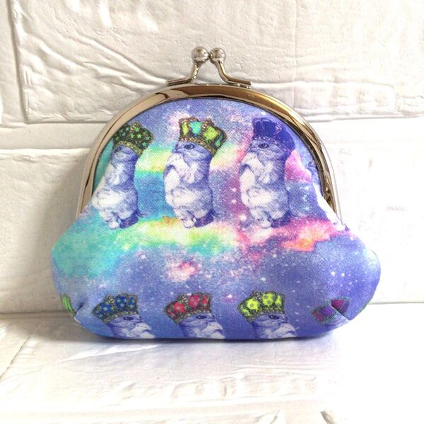 ハンドメイド がま口ポーチ 猫 宇宙