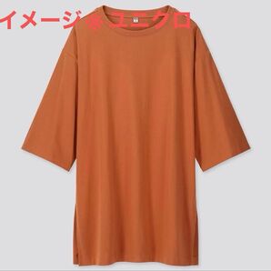 ユニクロ オーバーサイズスリットチュニック 7分袖 オレンジ L レディース 即納可 美品