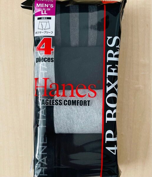 HANES ヘインズ ボクサーブリーフ LLサイズ 4枚組 前開き メンズ BLACK グレー シンプル