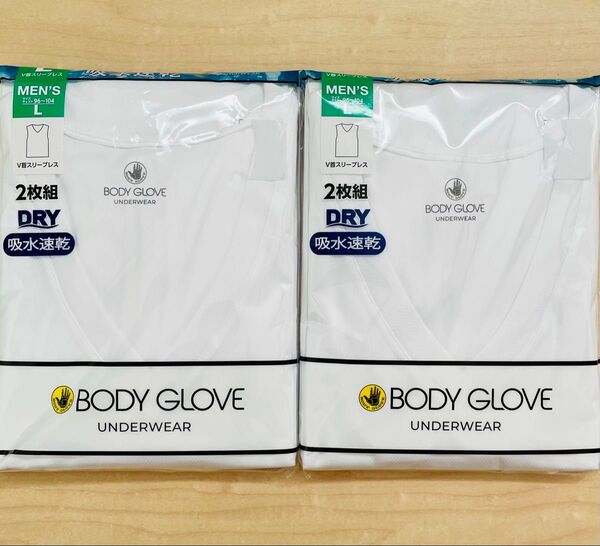 ボディグローブ BODY GLOVE V首スリーブレスインナー Lサイズ メンズ 4枚組 ホワイト 吸水速乾 ドライ
