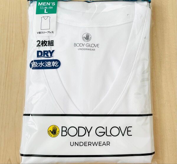 ボディグローブ BODY GLOVE V首スリーブレスインナー Lサイズ メンズ 2枚組 ホワイト 吸水速乾 ドライ