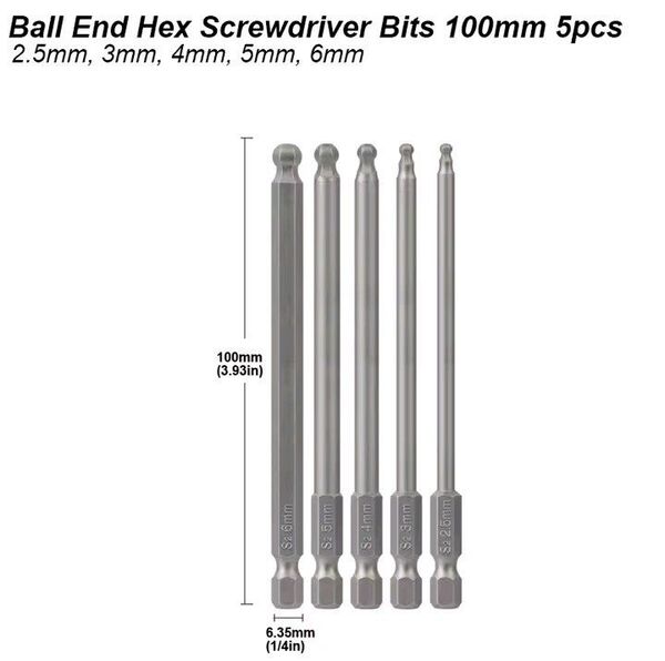 5個セット 6.35mm 六角軸ドライバービットセット2.5/3/4/5/6mm
