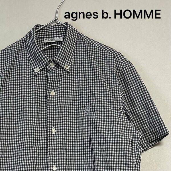 古着 90s agnes b. HOMME 半袖BDシャツ チェック 短丈シャツ
