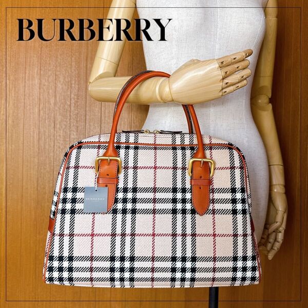 【未使用品】Burberry バーバリー ノバチェック ハンドバッグ ボストンバッグ キャンバス レザー 希少 西川 軽量