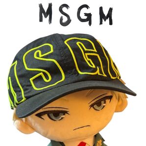 MSGM キャップ 帽子 ブラック 蛍光イエロー フリーサイズ 美品 夏の日差しもブロック!