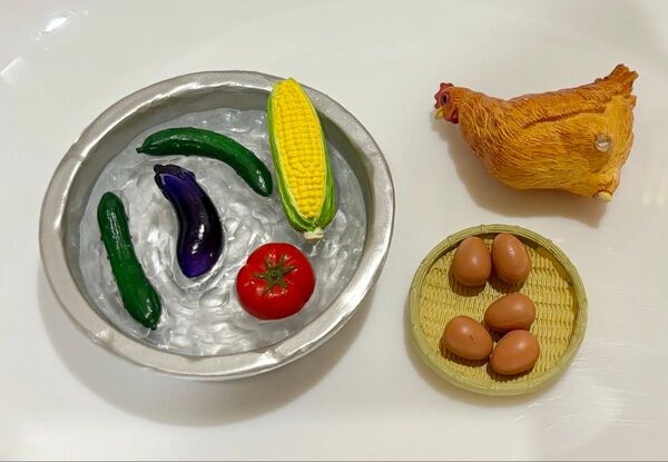 リーメント おばあちゃん家 採れたて卵と新鮮野菜 ぷちサンプル ミニチュア 野菜 トマト ナス とうもろこし