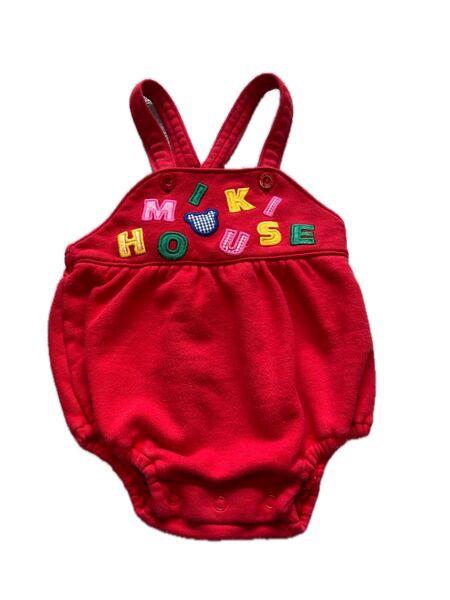 【レトロかわいい】ミキハウス サロペット風ベビーブルマロンパース 70〜80cm
