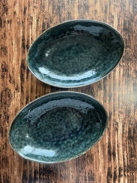 ブルー オーバルボウル 24cm 2枚 和洋食器 美濃焼 オシャレ 磁器 カレー皿 カフェ風