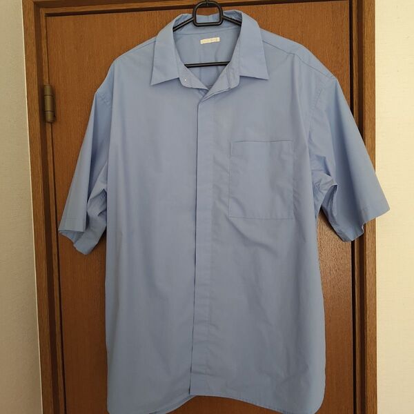 GU ブロードオーバーサイズシャツ(5分袖) L ブルー BLUE