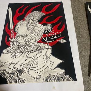 風神雷神図 手描きイラスト一点物 A4サイズ