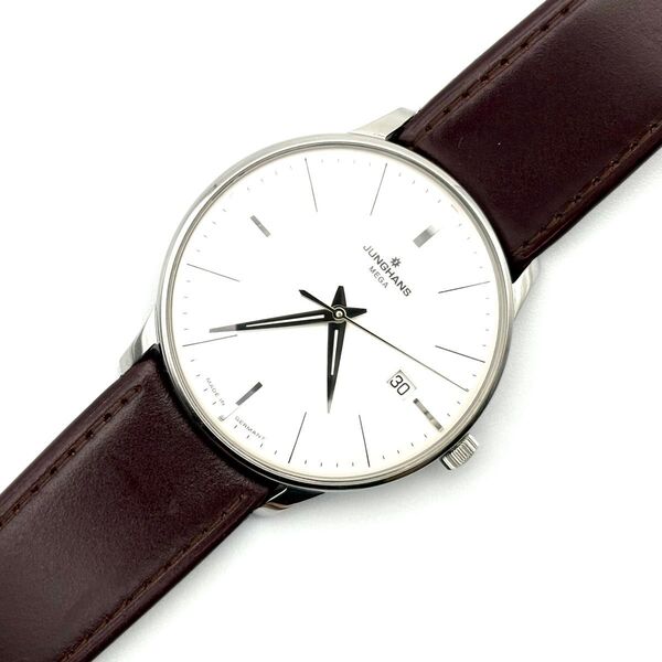 【極美品・稼働品】ユンハンス JUNGHANS マイスターメガ デイト クォーツ 電波 058/4800 バウハウス マックスビル