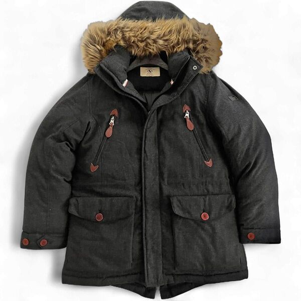 AIGLE エーグル ダウンジャケット ウール ブラック ファー フード着脱可 Mサイズ