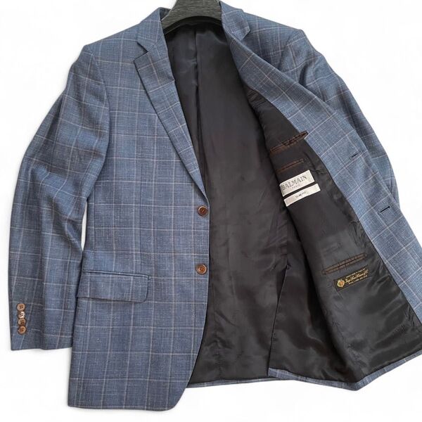 美品 Balmain loro piana バルマン ロロピアーナ テーラードジャケット シルク混 チェック ブルー系