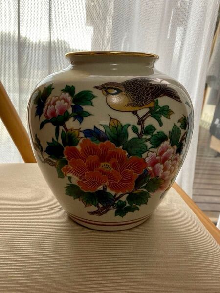花鳥柄 花瓶 金縁 九谷焼