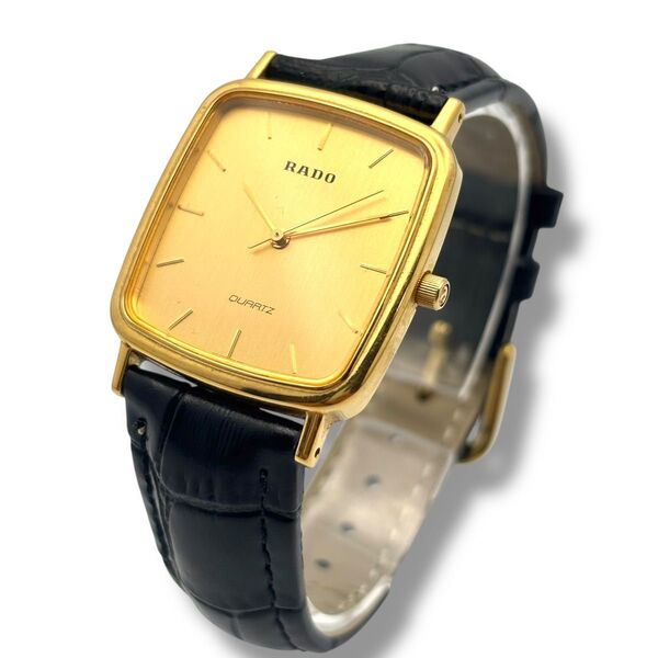 稼働 RADO ラドー 腕時計 クオーツ QZ メンズ 132.9555.2 ゴールド 文字盤 3針 新品ベルト