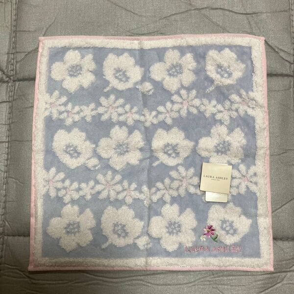 ローラアシュレイ ハンカチ タオルハンカチ 花柄 刺繍 未使用品 水色 ピンク