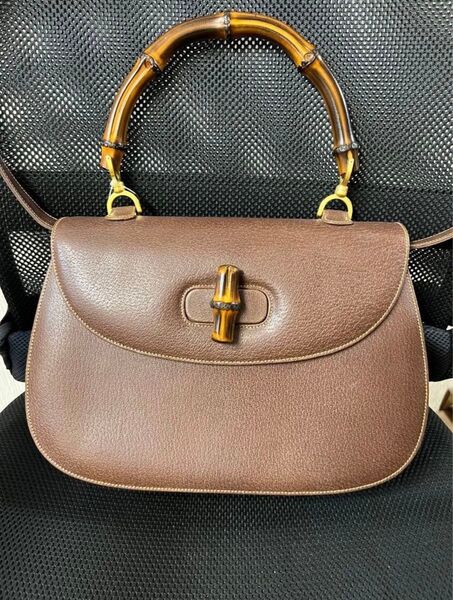 美品グッチ ハンドバッグ オールドグッチ バンブー レザー 000.01.0063 GUCCI 2wayショルダー ブラウン