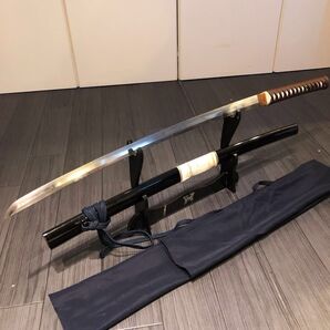 刃渡65.6cm 直刃 無銘 太刀鍛肌 長脇差 刀袋付き 日本刀 反り1.6cm 刀剣 居合刀