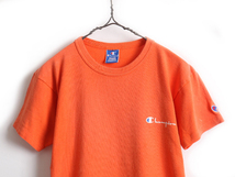 ボーイズ XL メンズ S 程 レアカラー 90s USA製 ■ チャンピオン ワンポイント ロゴ プリント 半袖 Tシャツ 古着 Champion オレンジ 90年代_画像2