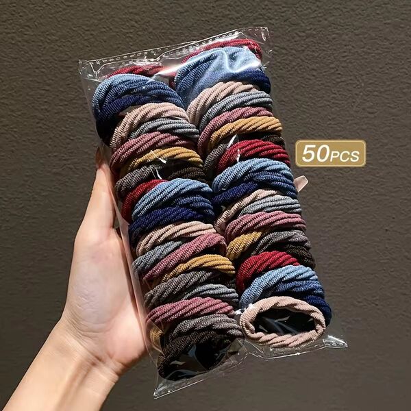 ヘアゴム 50個セット 約4cm 韓国風 くすみカラー10色×5セットウェーブ シームレス まとめ売り