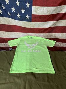 米軍 放出品 半袖 Tシャツ サイズ S U.S. AIR FORCE USA JERZEES 空軍 黄緑 蛍光 ライム ネオン カラー シンプルフロント プリント　　　T