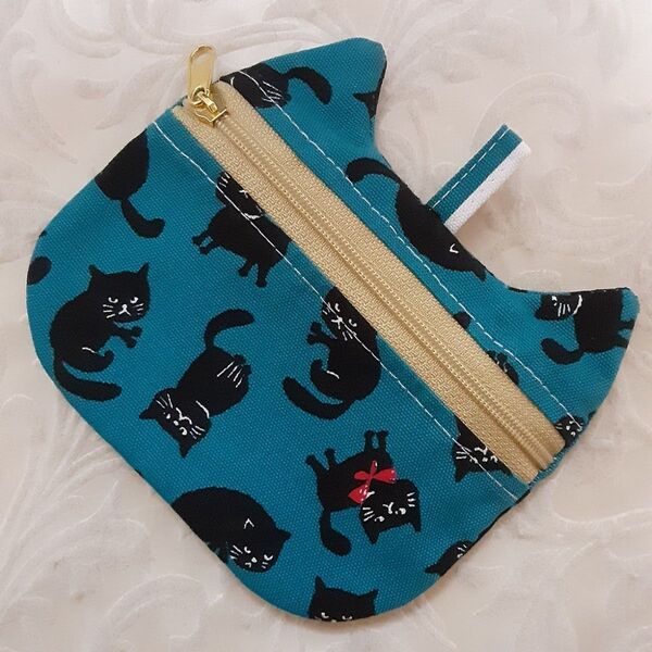 ファスナーポーチ小物入れ猫ちゃんターコイズ ハンドメイド