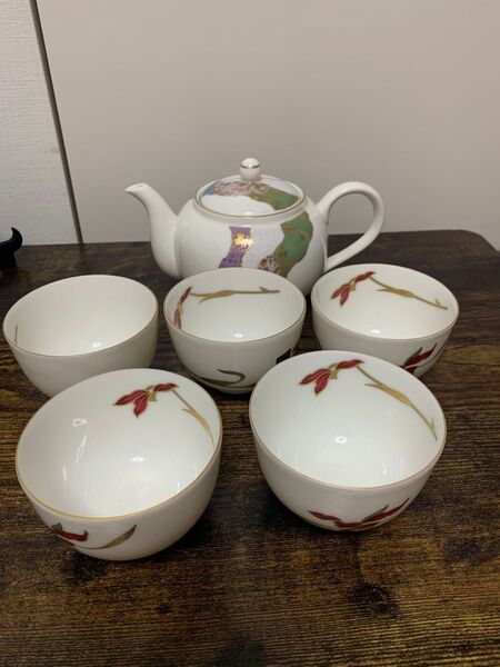美濃焼翔山窯急須 三洋陶器龍峰窯 ざらん金彩蘭柄煎茶碗 5客 湯呑 茶器セット