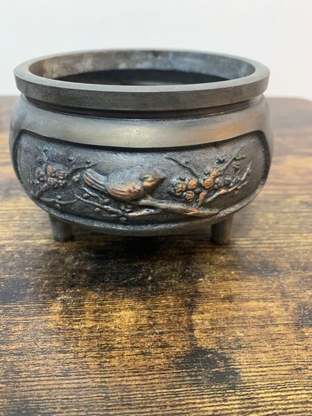 古い真鍮香炉 線香立て 仏壇 仏具 時代物 香爐 古銅 銅製 最大径約12cm