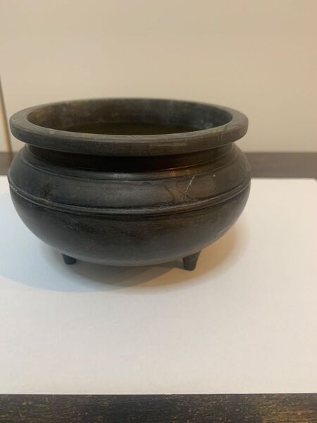 古い真鍮香炉 線香立て 仏壇 仏具 時代物 香爐 古銅 銅製 最大径約12cm 高さ7.7cm