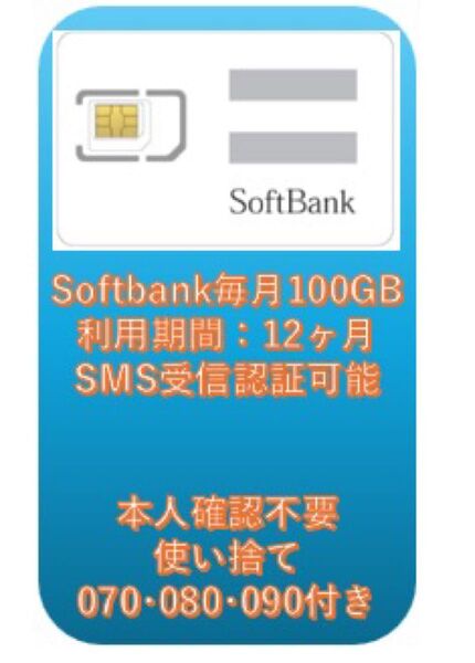 【2026年6月末まで利用可能】Softbank プリペイドSIM 毎月100GB 12ヶ月