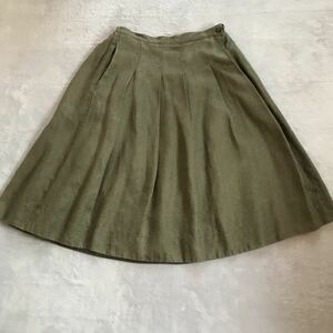 *nest Robe(ne straw b)* thick flax 100%(linen) pleat (hida) skirt ( moss green )