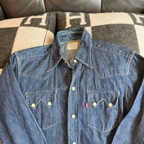 90s 極美品 USA製 バレンシア工場 Levi's ショートホーン デニムシャツ Sサイズ ヴィンテージ ウエスタンシャツ
